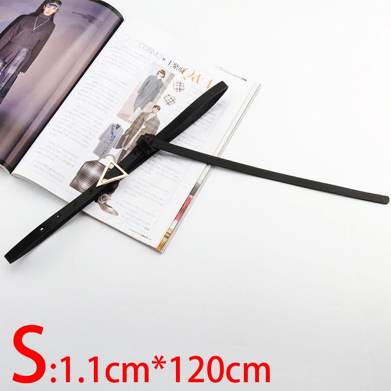 Women Thin Belt Pin Buckle Triangle Gold Clasp Luxury Brand Fashion Trendy Designer Dress Mini Small Simple PU Leather Belts 413