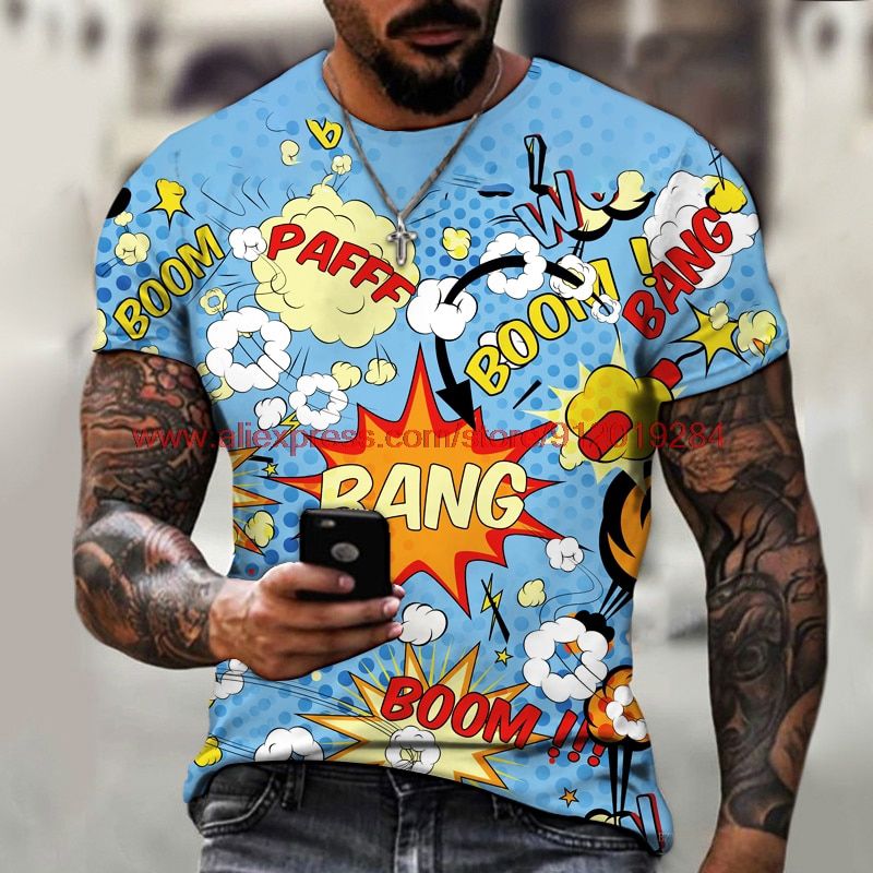 Summer New Hop Short Sleeve Men T-shirt Loose Casual Fashion Vintage Color Matching O-Neck  Letter Abstract T Shirt Top Tee