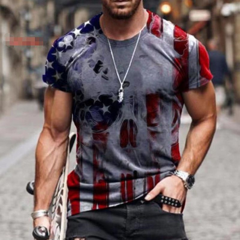 Men's Oversize T-shirt Vintage Knight Templar Usa Flag Print 3D Print Fashion Casual T-shirt Streetwear Loose Short Sleeve Tops