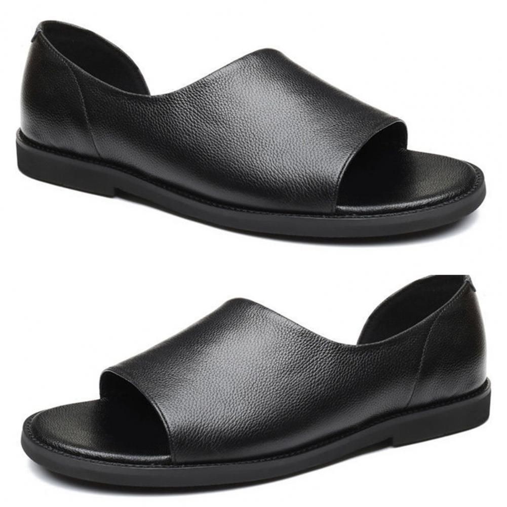 1 Pair Men Sandals Solid Color No Shoelaces Roman Anti-slip Rubber Faux Leather Soft Open Toe Beach Shoes Footwear