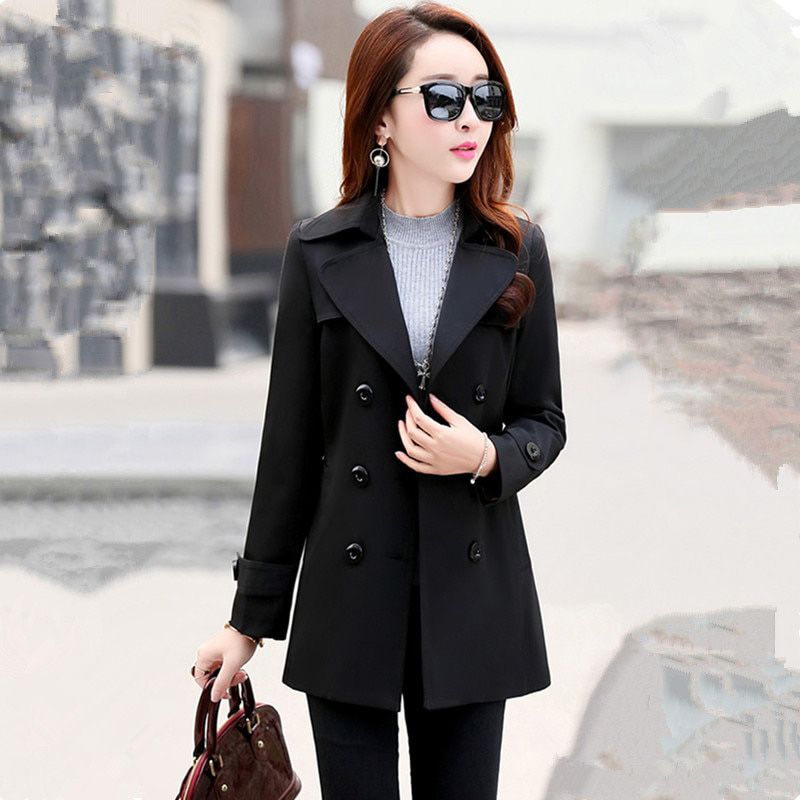 female trench coat fashion belt double ed autumn windbreaker women solid color wild casual short coat plus size 898