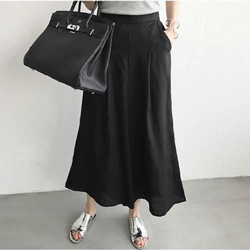 Colorfaith Women Summer Trousers Pantskirt High Elastic Waist Casual Cotton and Linen Wide Leg Ankle-Length Pants P6673