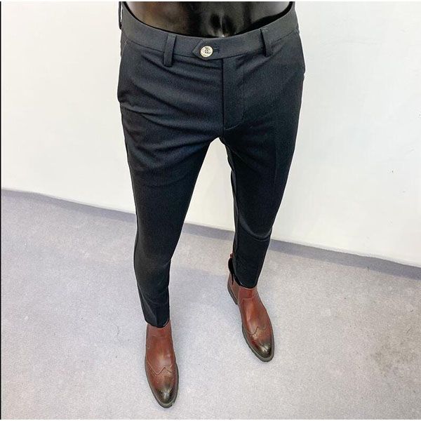 2021 Hombre High-Quality Men's Trousers Business office Dress stripe Slim Trousers Tight Spring New Solid Color Suit Trousers