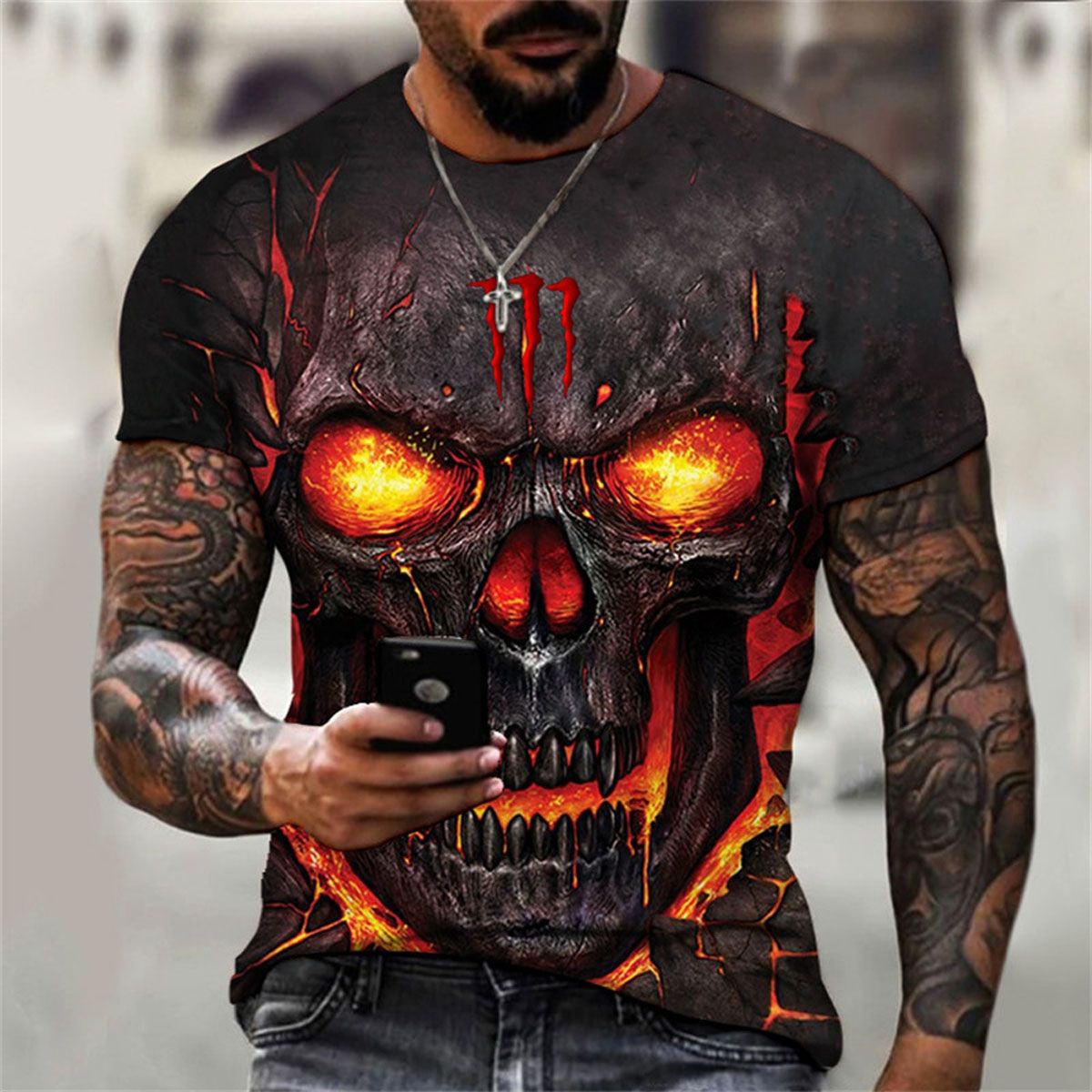 summer metal T-shirt 3d t shirt Summer horror tshirt 3d Men fashion t-shirts street -hop style Tops & Tees