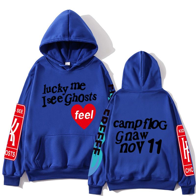 Kanye West Graffiti Letter Print Heavyweight Sweatshirts Lucky Me I See Ghosts Men Hoodie  Hop Hooded casual Hoodies