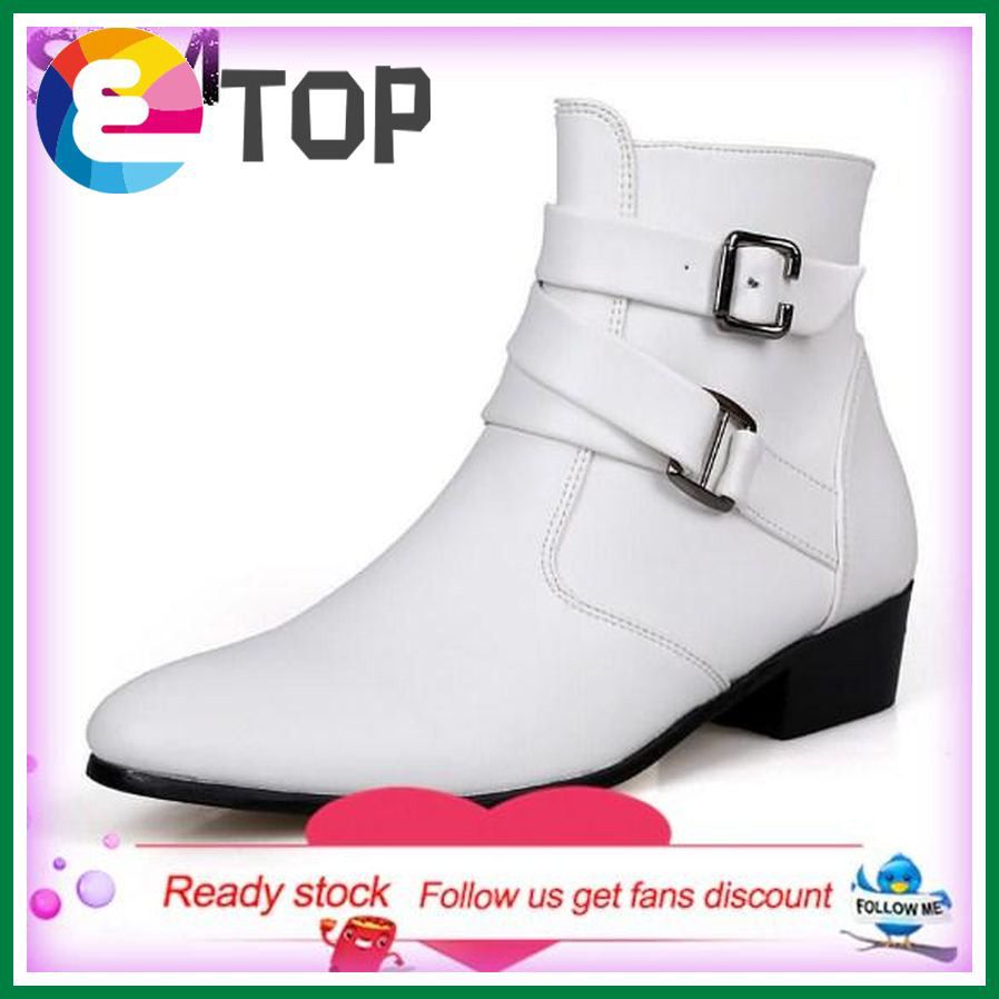 Men's Leather Shoes High Boots Buckle 3 Colors Shoes Kasut Lelaki Plus Size