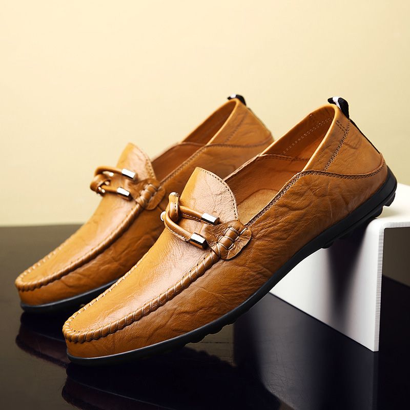 New - Bean Shoes, Men's Cowhide, Men's Shoes, Feet, Big Size, Lazy Driving Shoes 38-44