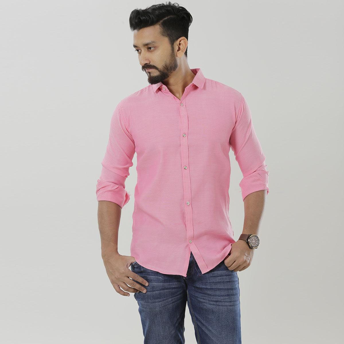 Pink Cotton Comfortable Long Sleeves Casual Shirt For Men (Export Quality)