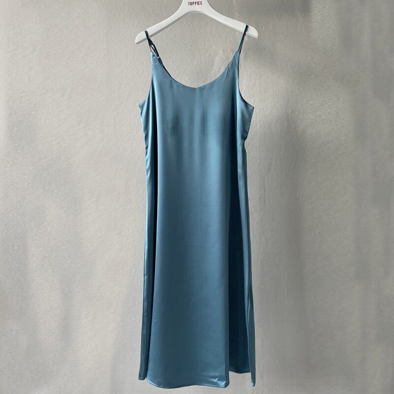 Toppies Women Satin Dress Party Luxury Shiny Sundress Imitation Silk Fashion Ladies Dress