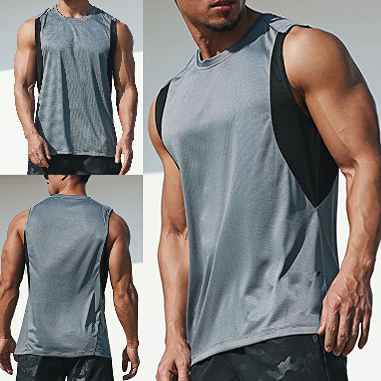 Men Undershirt Elastic Sweat-absorbent Polyester Summer Sports Vest for Gym