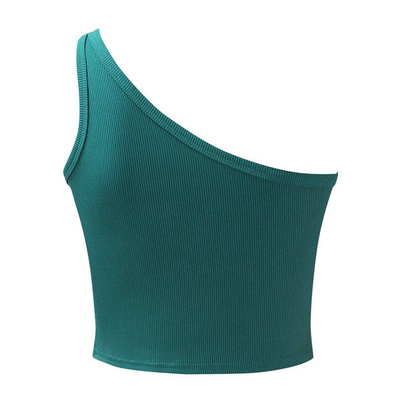 Solid One-Shoulder Women's Tank Tops Knitted Ribbed Hollow Backless Female Tops Temperament Casual Sleeveless Slim Top Vest