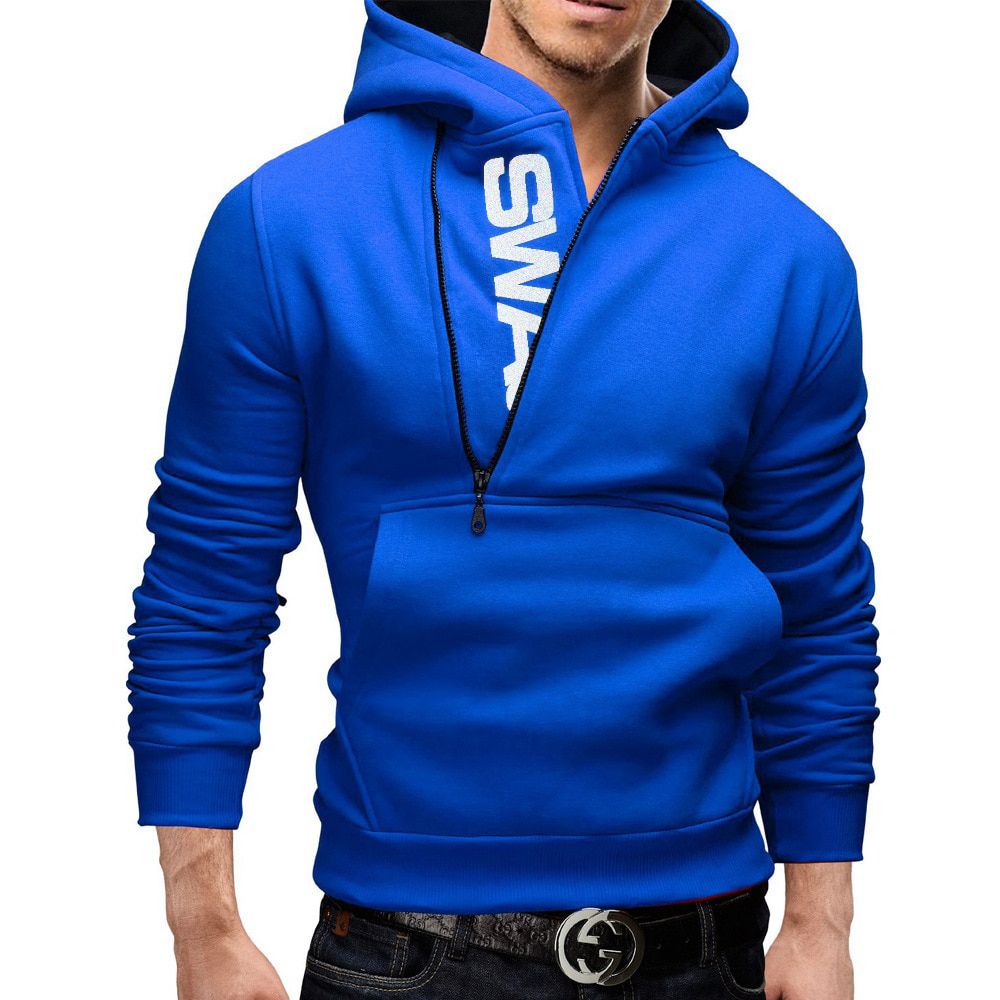 hoodies men autumn sweatshirt Fashion letter printing side zipper Hooded sweatshirts men slim fit Streetwear