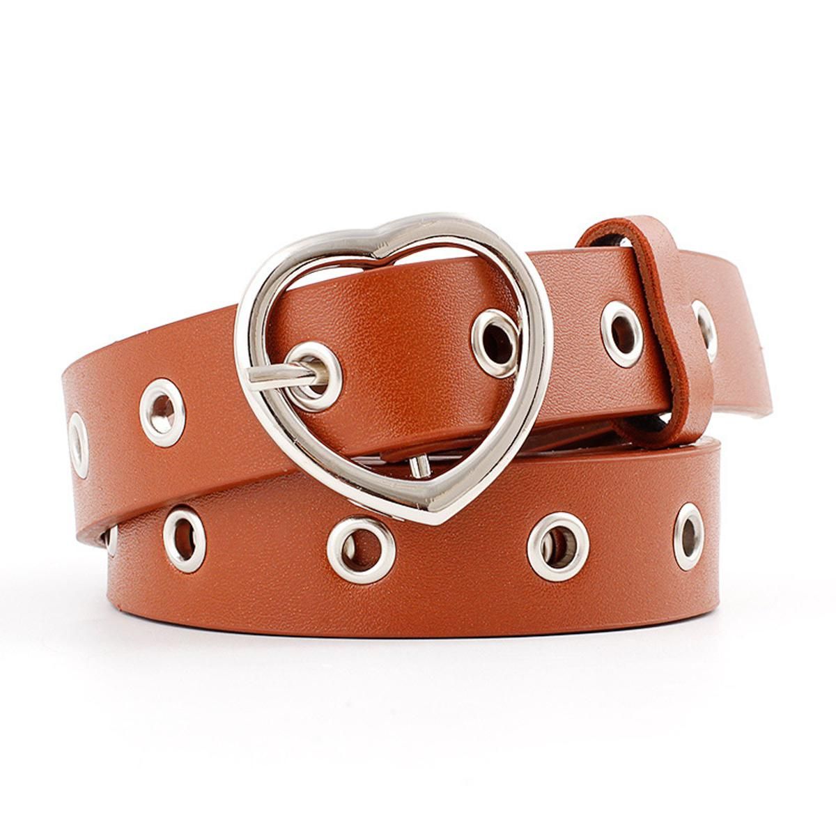 Loldeal 2.5x105cm New Fashion All-Match Pin Buckle Belt Women's Heart Buckle Hollow Decorative Air-Eye Belt Women's Slim Waist Belt