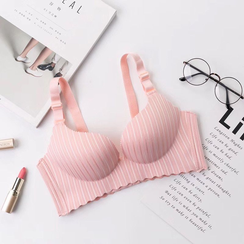 Seamless Bra Gather Adjustable Women Striped Lingerie Push Up Bra Brassier Comfortable Cotton Women Bra Top