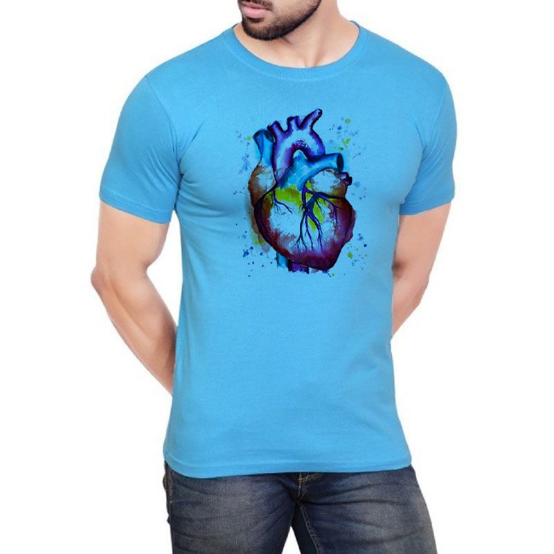 Men's Digital Print Water Painted Heart T-Shirt