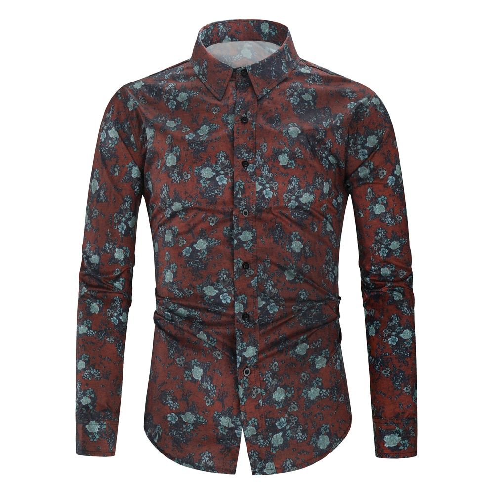 Men's Silk Satin Floral Printed Shirts Male Slim Fit Long Sleeve Flower Print Casual Party Shirt Tops M-3XL