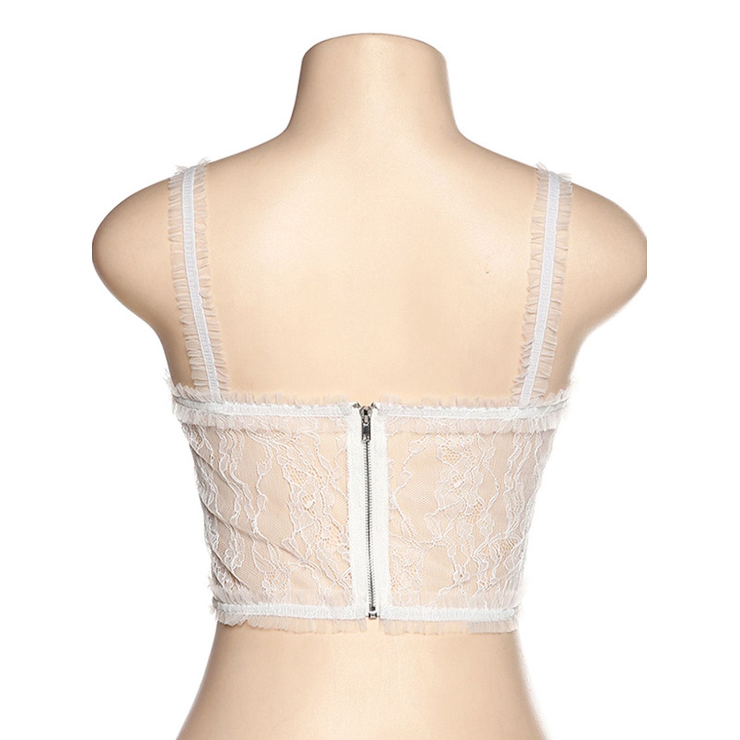 New Summer New Women's  Lace Shoulder Strap Boat Neckline Single-breasted  Slim Fit T-shirt