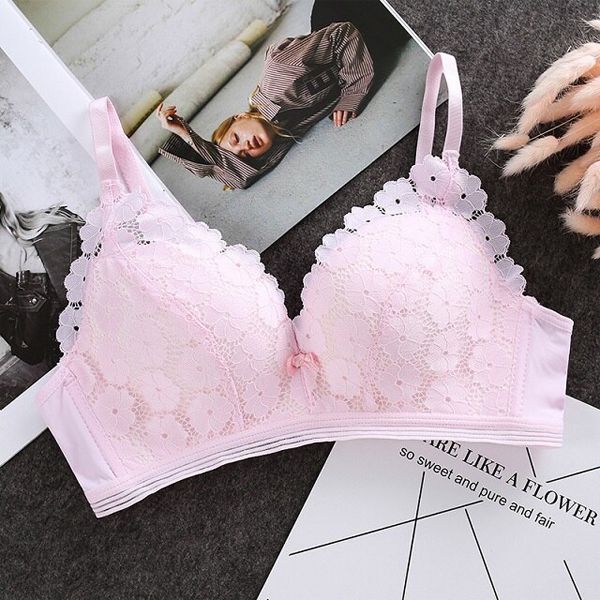 GUMPRUN Solid Color Wireless Bralette  Lingerie Lace Flower Push Up Bra Comfortable Simple Soft Thin Seamless Women Bras