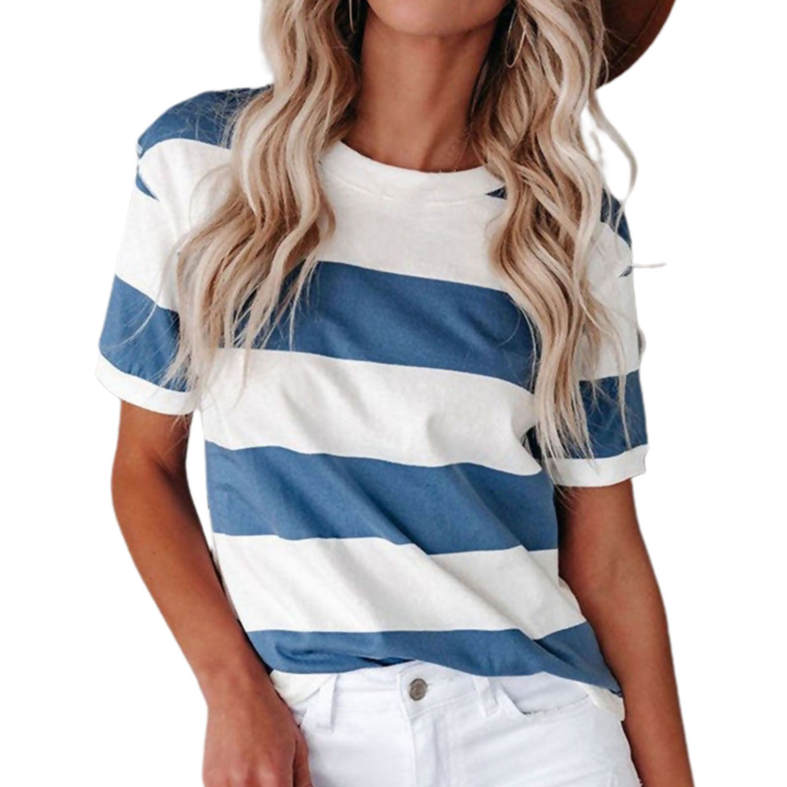 Summer Top Anti-ling Blue We Stripe Printed Summer Blouse