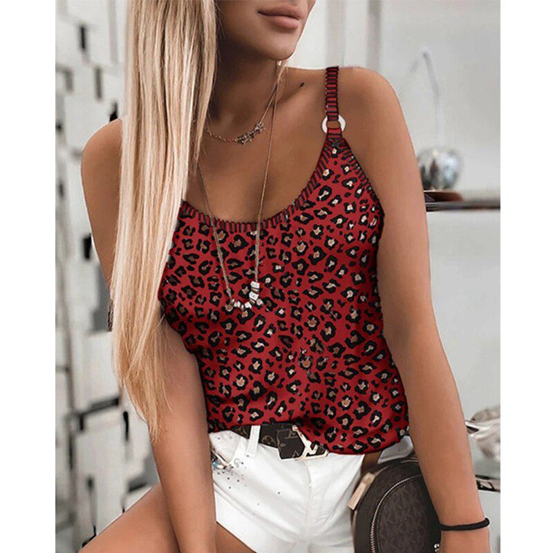 Vest Chiffon Camis Leopard Print Print Tops Elastic Sling Vest Women Sleeveless Tops Girls Party Club Wear