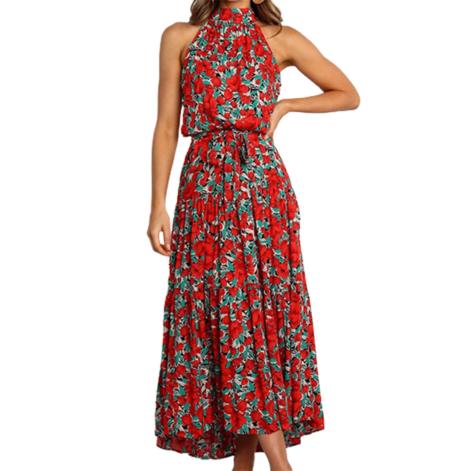 Women Dot Print Off Shoulder Halter Strapless Midi Dress Sundress for Vacation