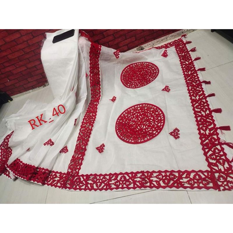Half Silk Cut Work Saree (Applique Design) - Sari