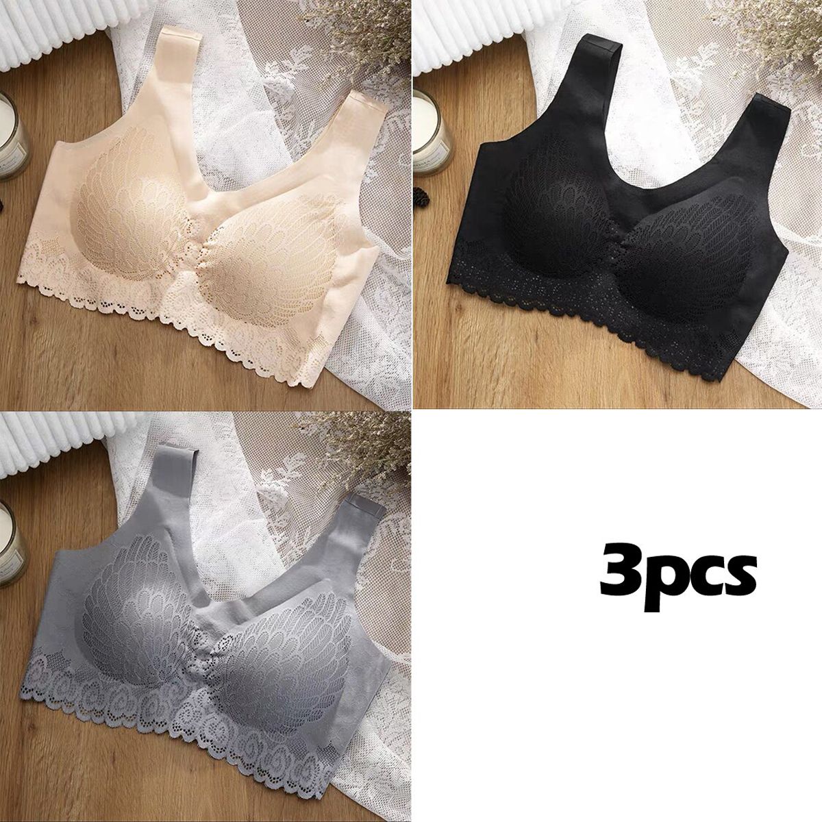 Link 3pcs Plus size Latex Bra Seamless Bras For Women Underwear BH Push Up Bralette With Pad Vest Top Bra