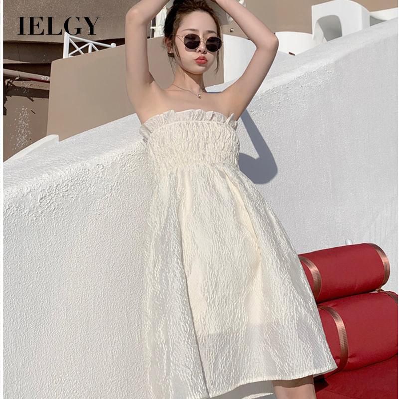 IELGY design sense tube top Women's clothing dresses for women high-end celebrity one shoulder white temperament fairy