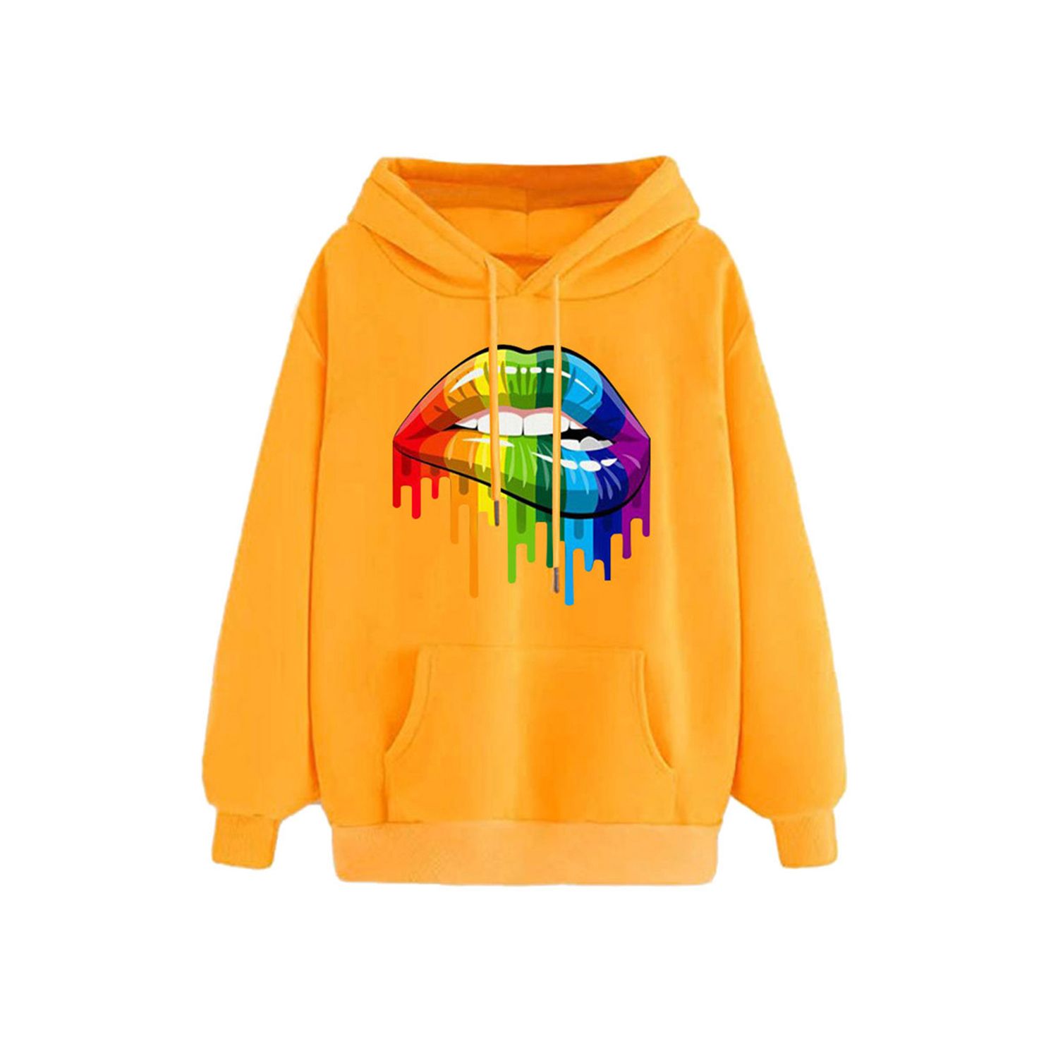 Women Stylish Long Sleeve Lips Print Hoodie Fashion Loose Hooded Tops for Women Ladies