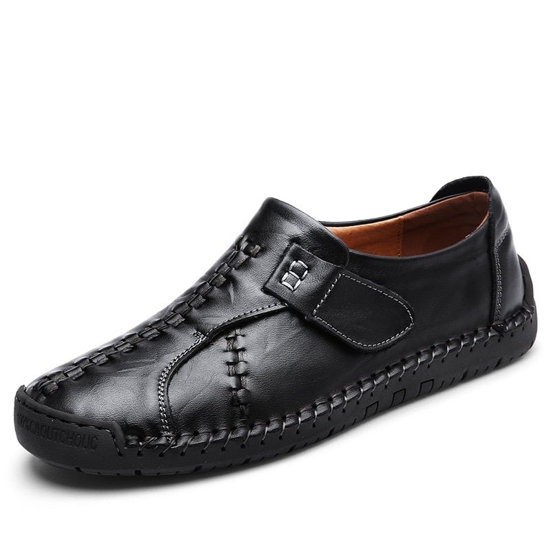 Leather Men Casual Shoes Handmade Moccasins Rubber Sole Mens Loafers Black Sneakers Formal Shoes Size 46 Footwear