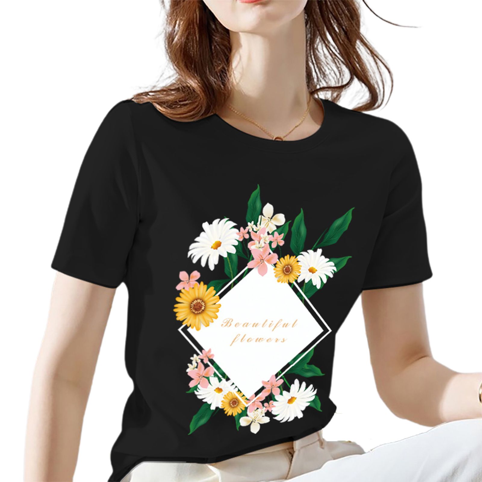 Basic Top Solid Color Elegant Crew Neck T-shirt