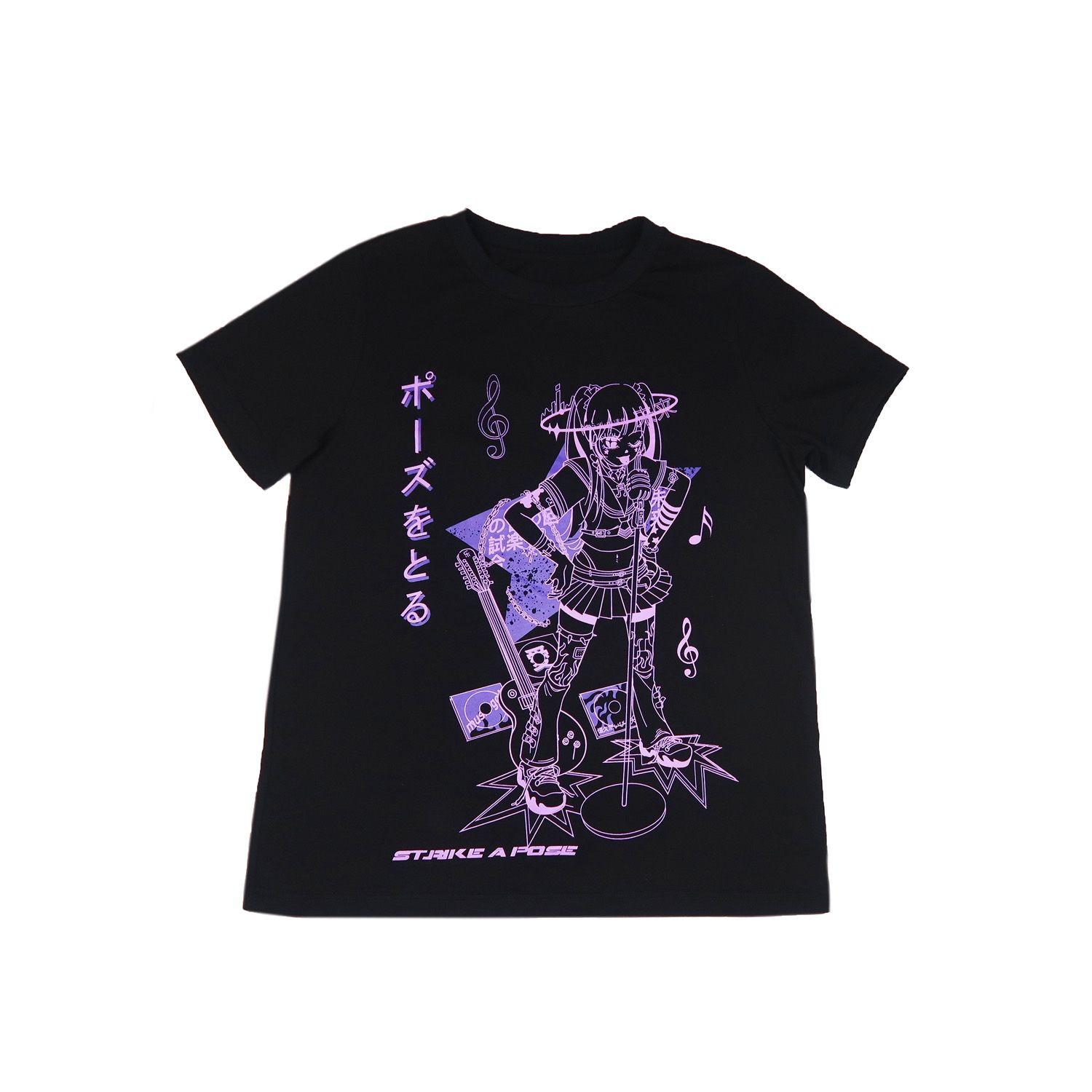 扳批找忌抉抖抗忘 Harajuku Music girl Print Black Crop Women T-shirt Goth cotton Short Sleeve Top Tee Female Kawaii y2k mujer Grunge kpop