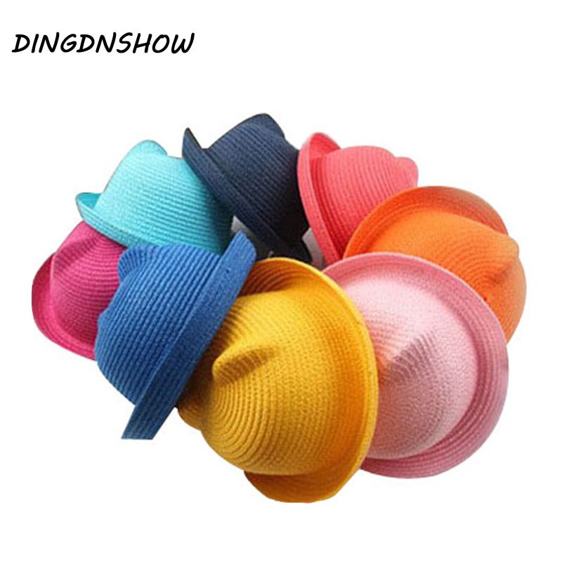DINGDNSHOW Brand Hats Summer Baby Ear Decoration Lovely Children Character Girls and Boys Sun Solid Kid Floppy Panama