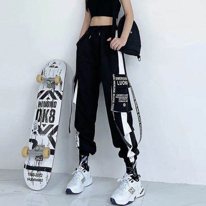 Women Cargo Pants High Waist Loose Sport Trousers Streetwear Clothing Plus Size Casual Pant Elastic Waist Bottom