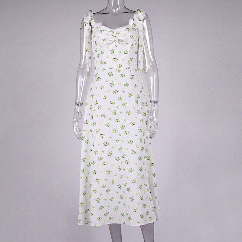 Floral Print Cottagecore Sleeveless Strap Midi Dresses Party Club Backless Elegant Split Dress Women Vestidos