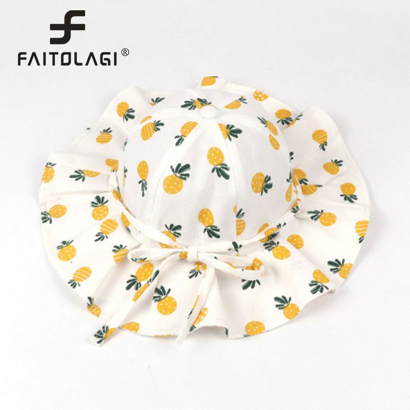 Cute Summer Baby Girl Bucket Hat Print Outdoor Bowknot Kids Girl Sun Hat Children Intant Toddler Panama Beach Cap