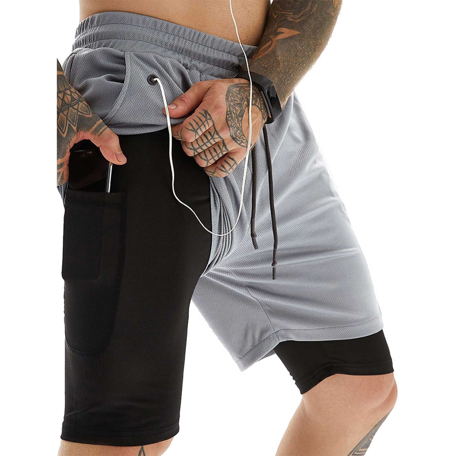 2020 Men 2 in 1 Running Shorts Men Shorts with Pocket for Gym Workout Sports Casual Wear