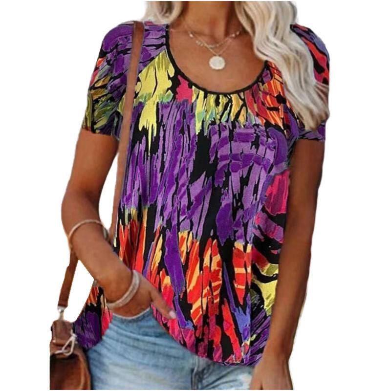 2021 Summer T-Shirt Women Short Sleeve Round Neck Tops Ladies Vintage Print Casual Loose Pullover Female Top Tee Ropa Mujer