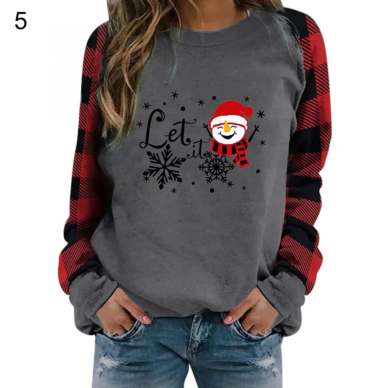 Women Blouse Christmas Element All Match Christmas Print Sweatshirt