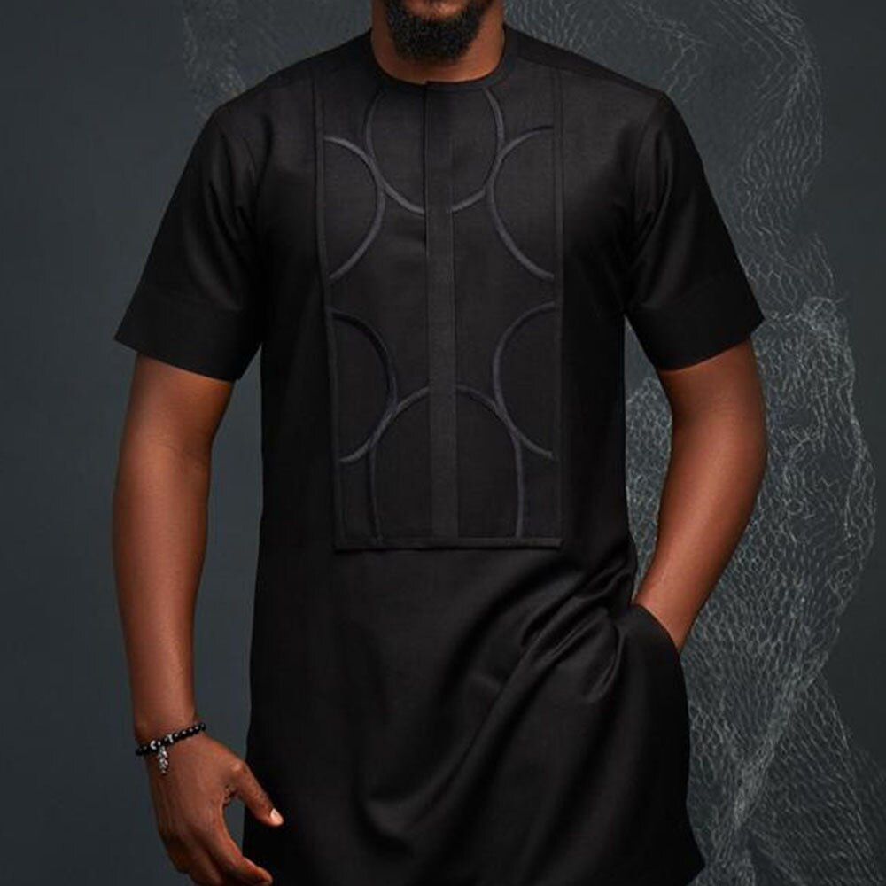 Black Shirt Men African Style Slim Fit Long Robe Male Clothing 2021 Spring Summer Ethnic Dashiki Men's Long Shirt Plus Size 3XL