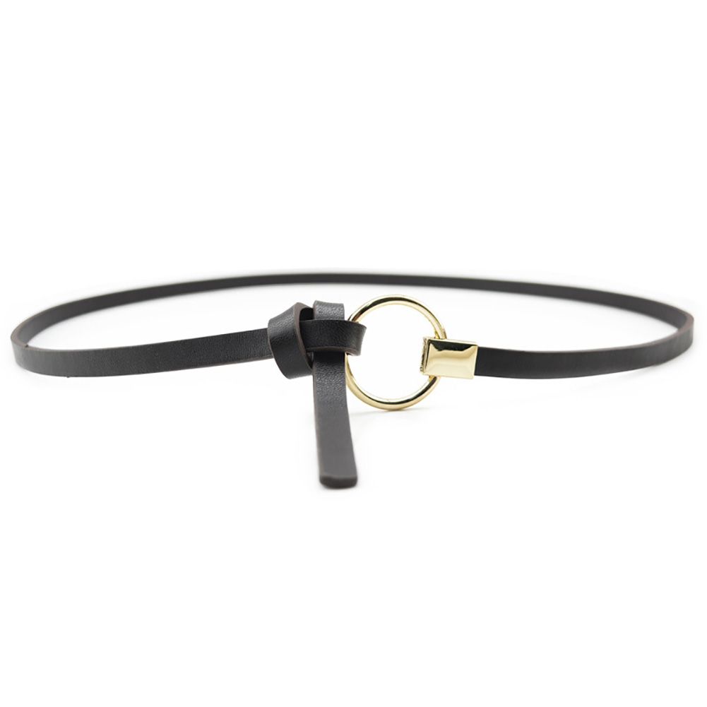 Fashion Women Metal Round Ring Faux Leather Slim Waist Belt Strap Waistband