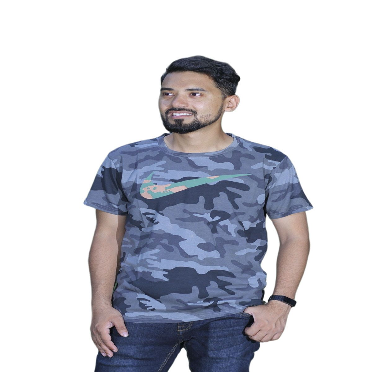 Army Color Cotton Short Sleeve T-Shirt (N.KE) for Men