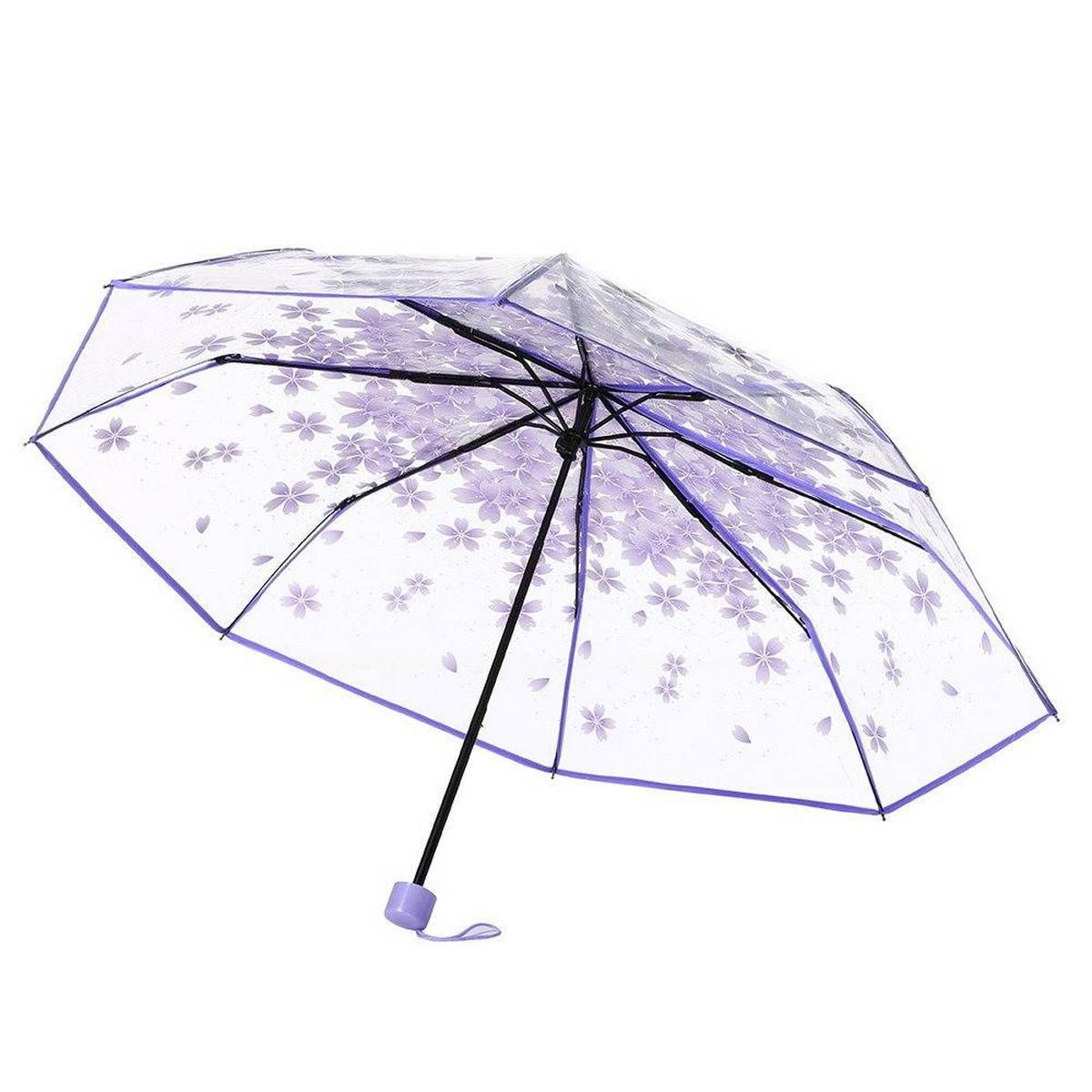 Transparent 3 Fold Imported Umbrella - Purple 