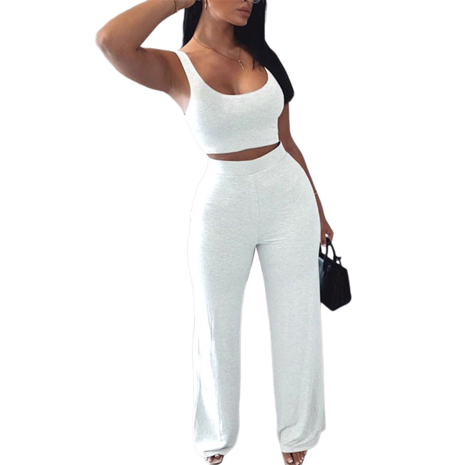 2021 Women 2 Pcs Tracksuit Sets, Sleeveless U Neck Bodycon Tank Top + Long Pant Sport Outfits