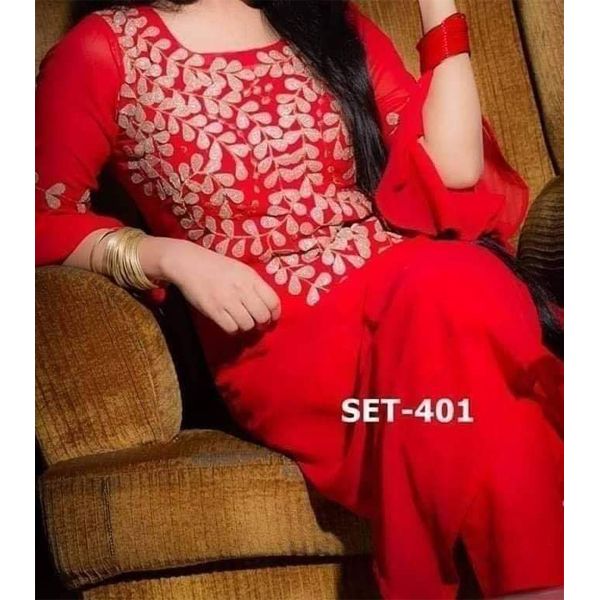 Georgette/Jorjet Glass Embroidery Work Salwar Kameez For Women {3 Piece}