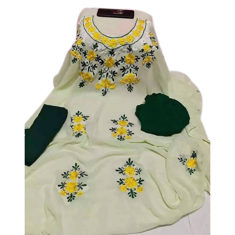 White Colour Unstitched Georgette Excellent Embroidery Work, Fashionable, Stylish and Comfortable, Salwar Kameez  For Women (3 Piece)
