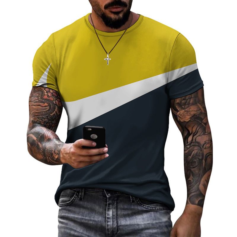 Dazzling summer new sports style design models stitching printed short-sleeved tops ple casual breathable T-shirt clothes men