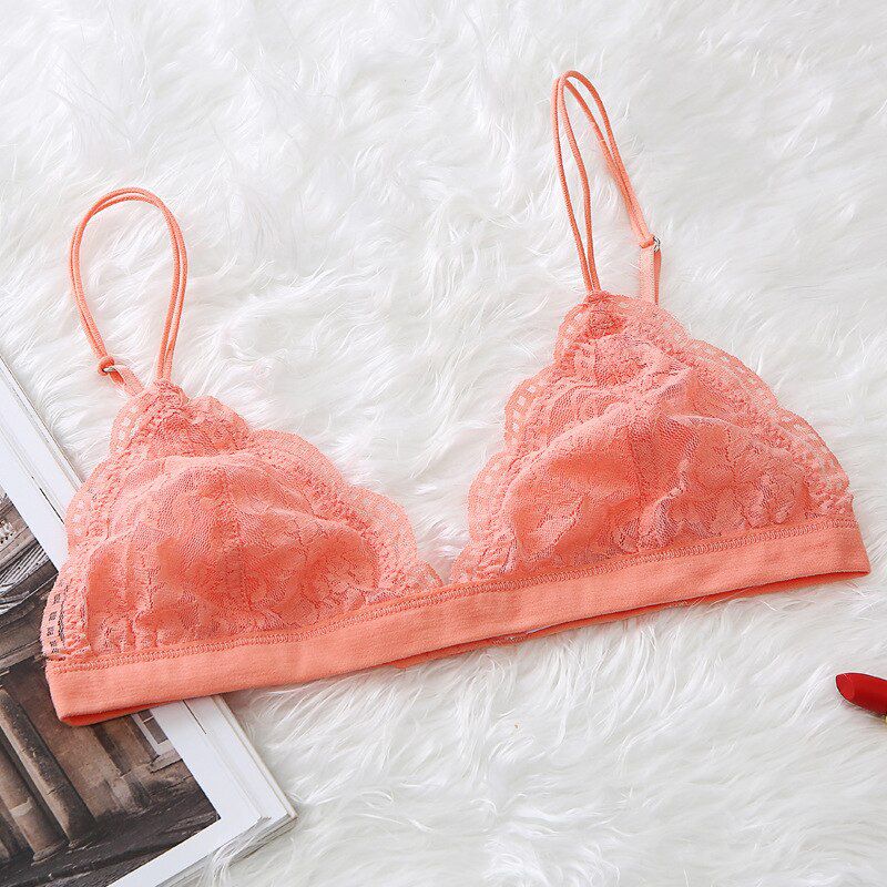 Floral Lace Bralette Wirefree Ladies Underwear Triangle Cups Comfortable Unlined Brassiere Back Closure Plunge Translucent Bra