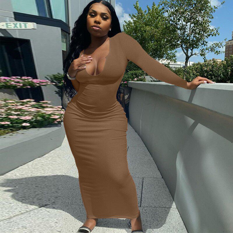 Solid Ribbed Knitted Dress Women Sleeveless Long Maxi Dress V Neck Bodycon Party Club Casual Spring Summer Vestidos