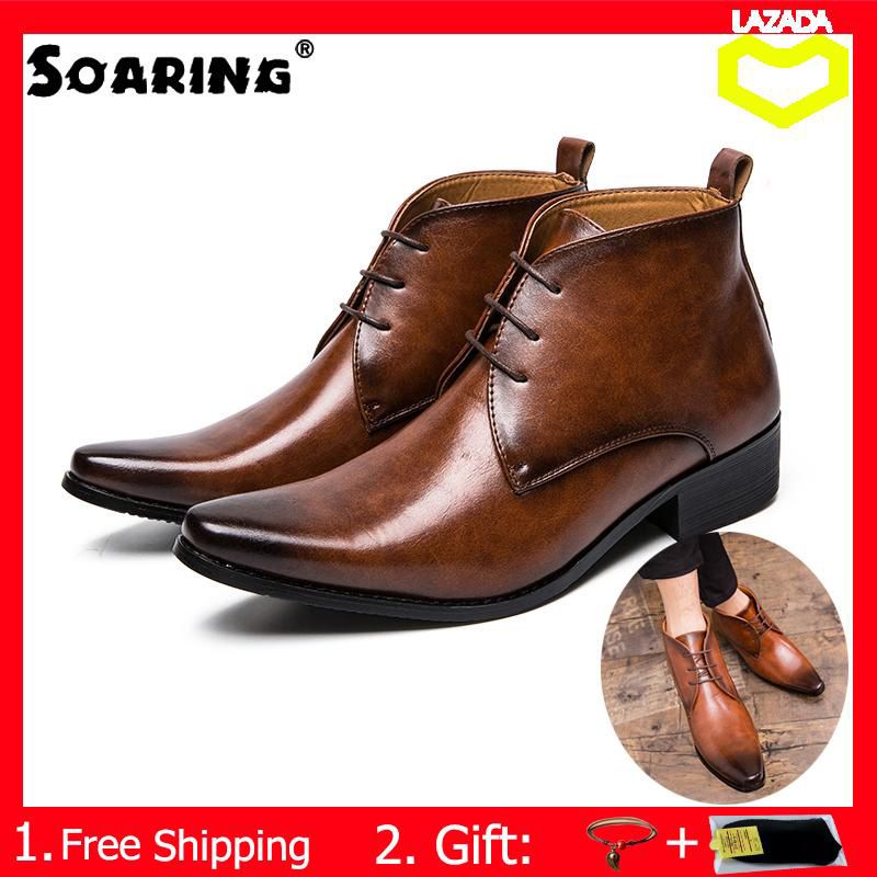 Soaring New Fashion Zip High Top Pointed Toe Western Men Boots With Fur British Style Winter Keep Warm Cotton-padded Shoes For Men but Kulit Lelaki (Black) - intl
